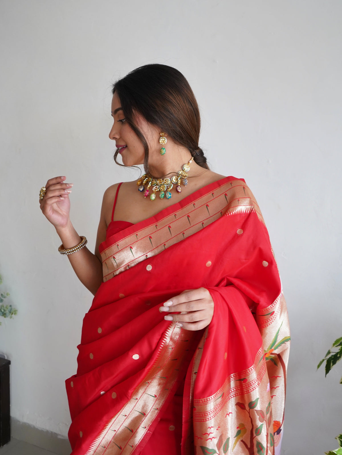 Pink and Red Color Zari Golden Weaving Rich Saree
