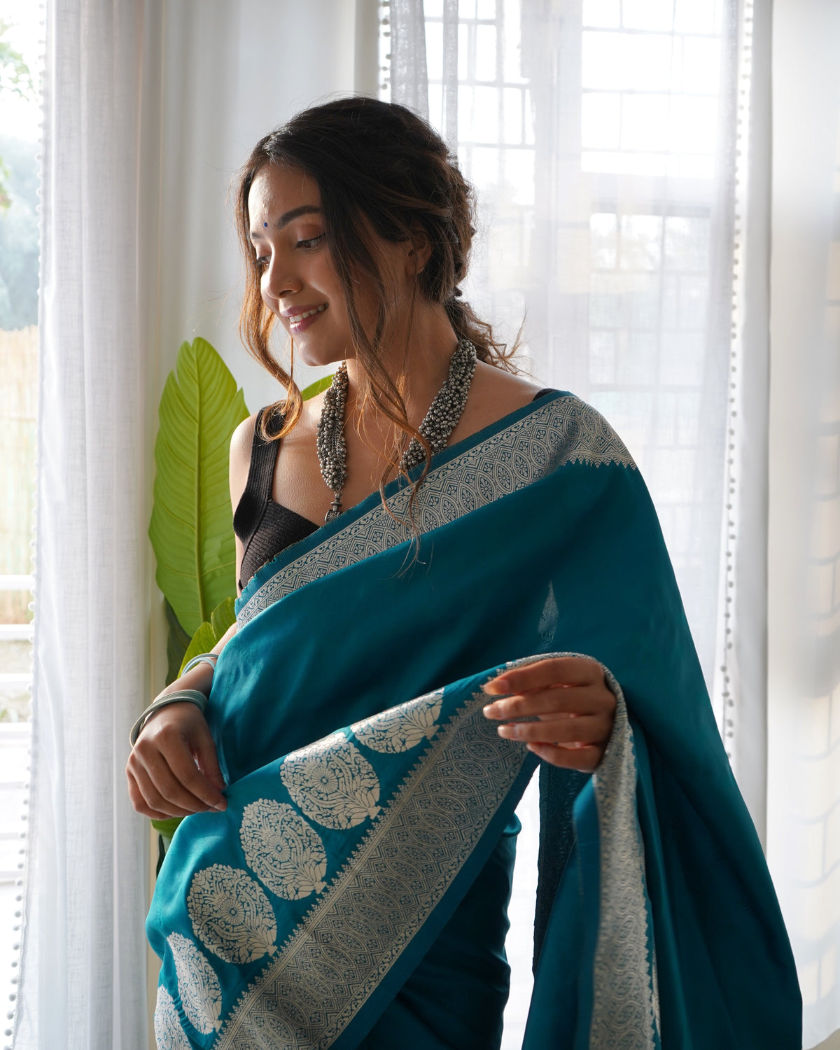 Turquoise Color Zari Golden Weaving Rich Saree