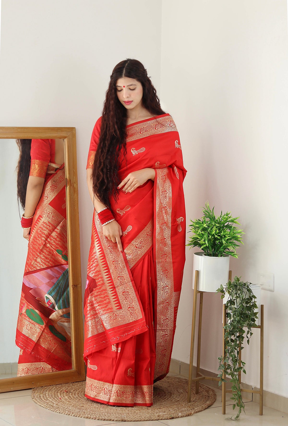 Red Color Zari Golden Weaving Rich Saree