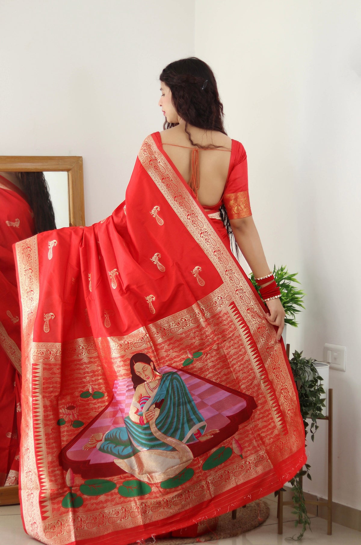 Red Color Zari Golden Weaving Rich Saree