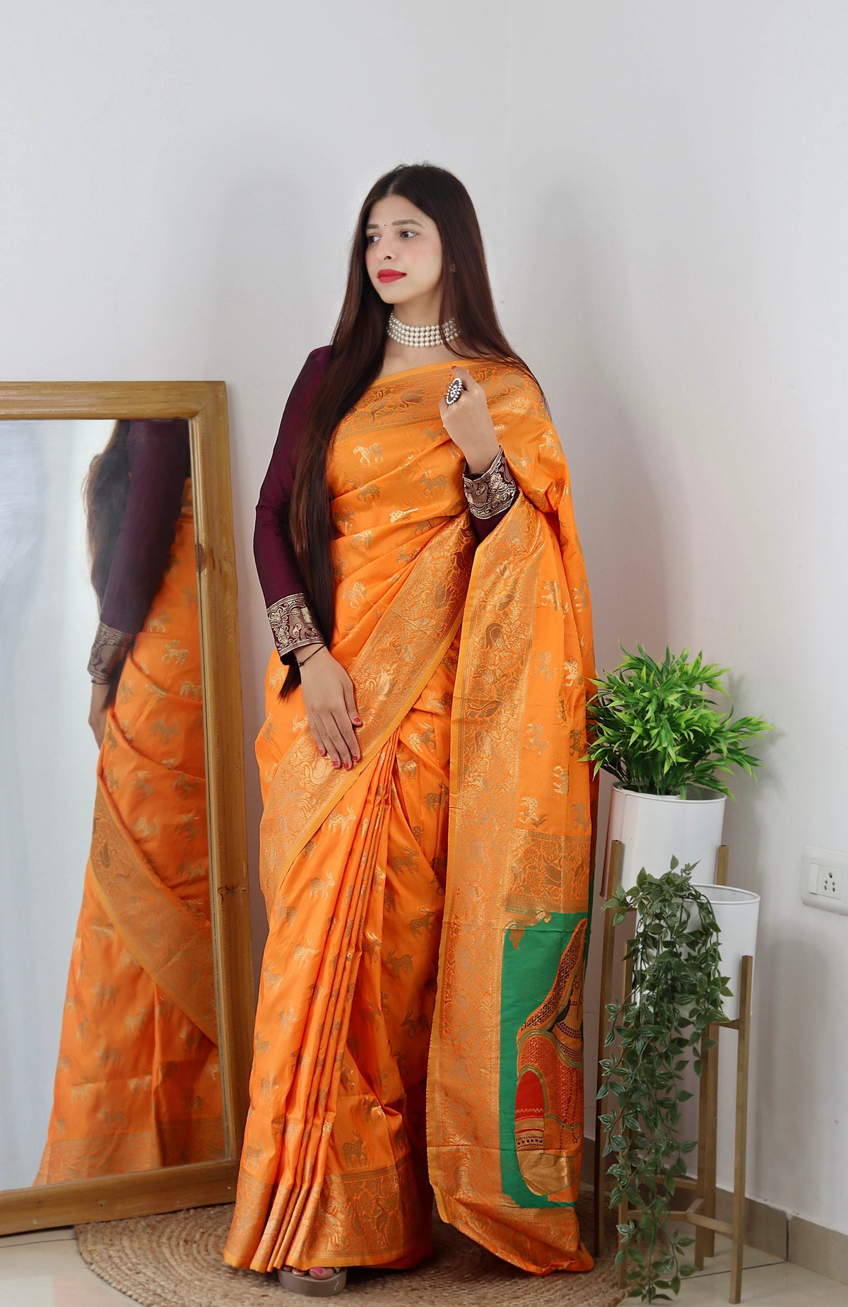 Mustar Yellow Color Zari Golden Weaving Rich Saree