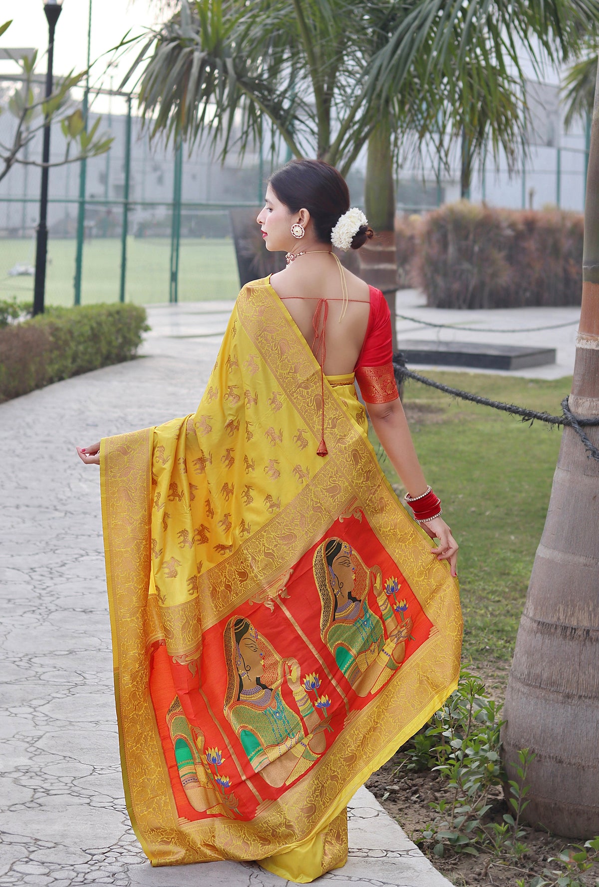 Yellow Color Zari Golden Weaving Rich Saree