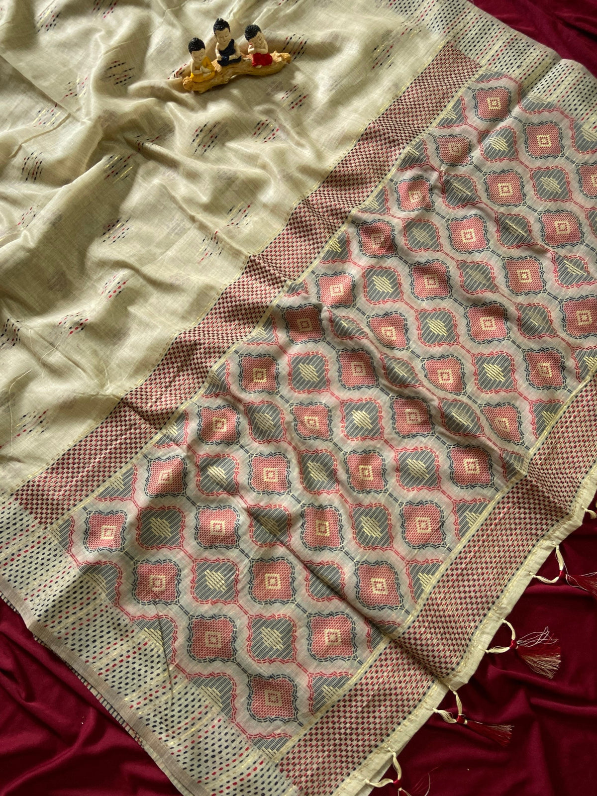 Beige Muga Cotton Woven Motif Saree