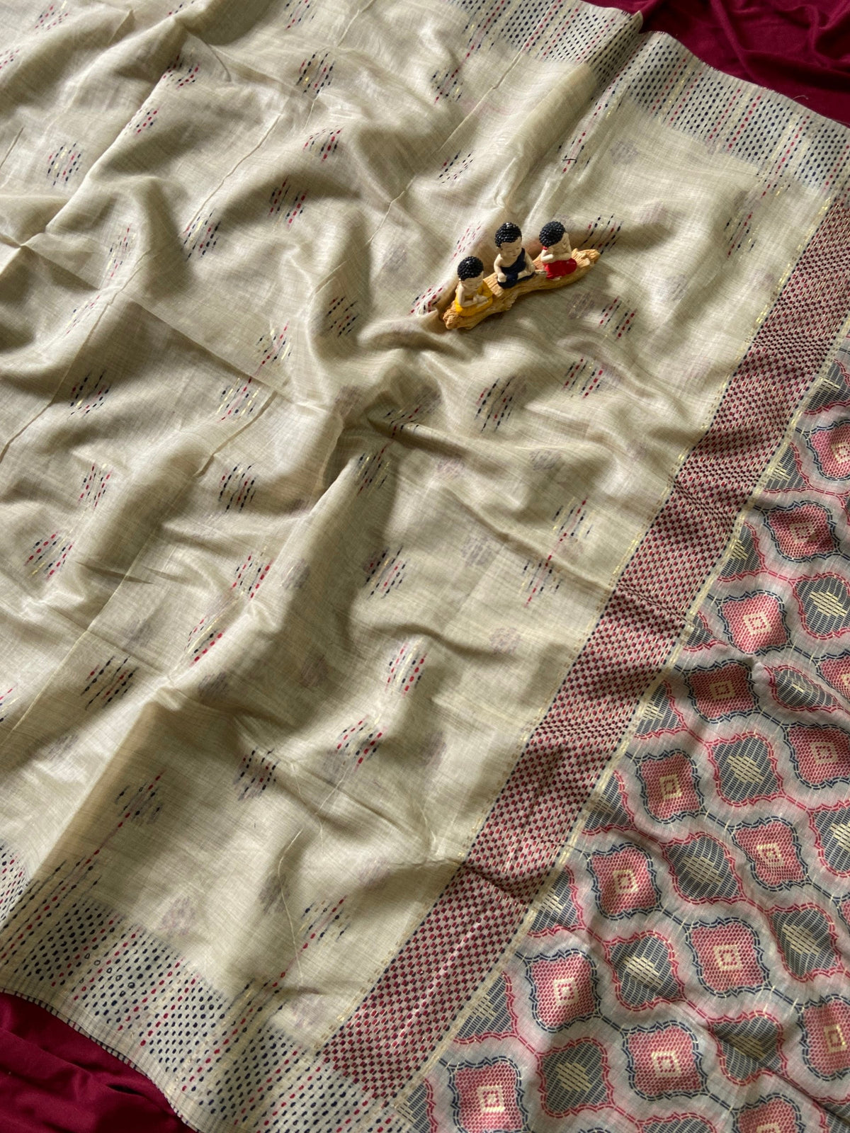 Beige Muga Cotton Woven Motif Saree