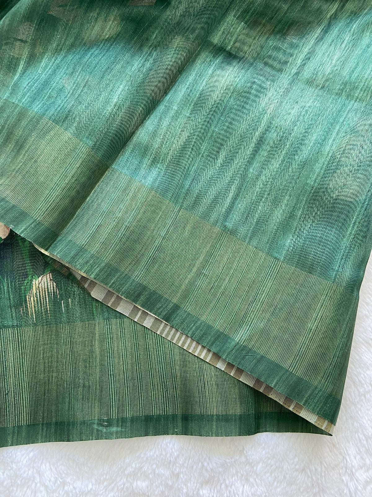 Bottle Green Tussar Silk Blossom Print Saree
