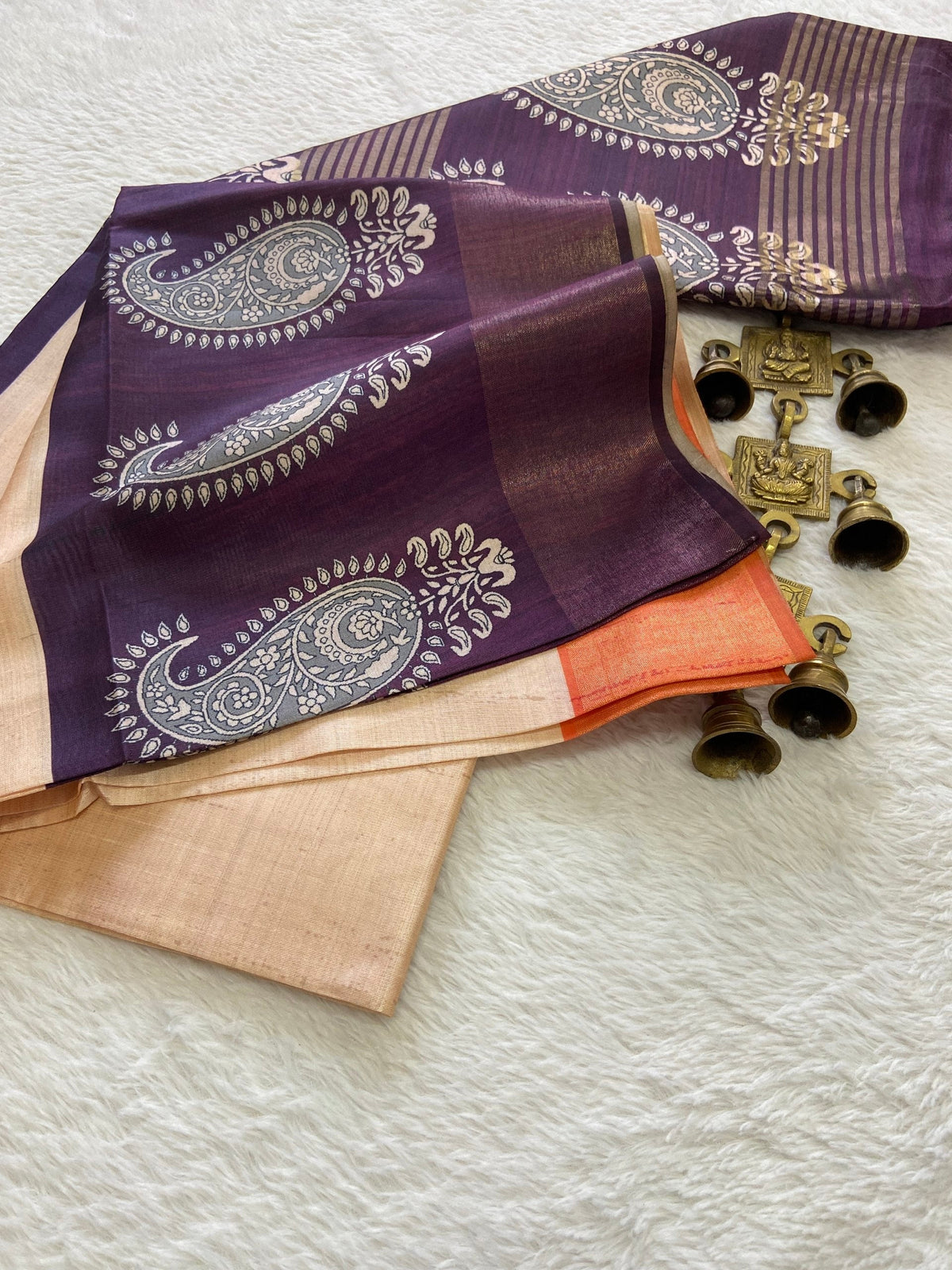 Purple Tussar Silk Paisley Border Saree