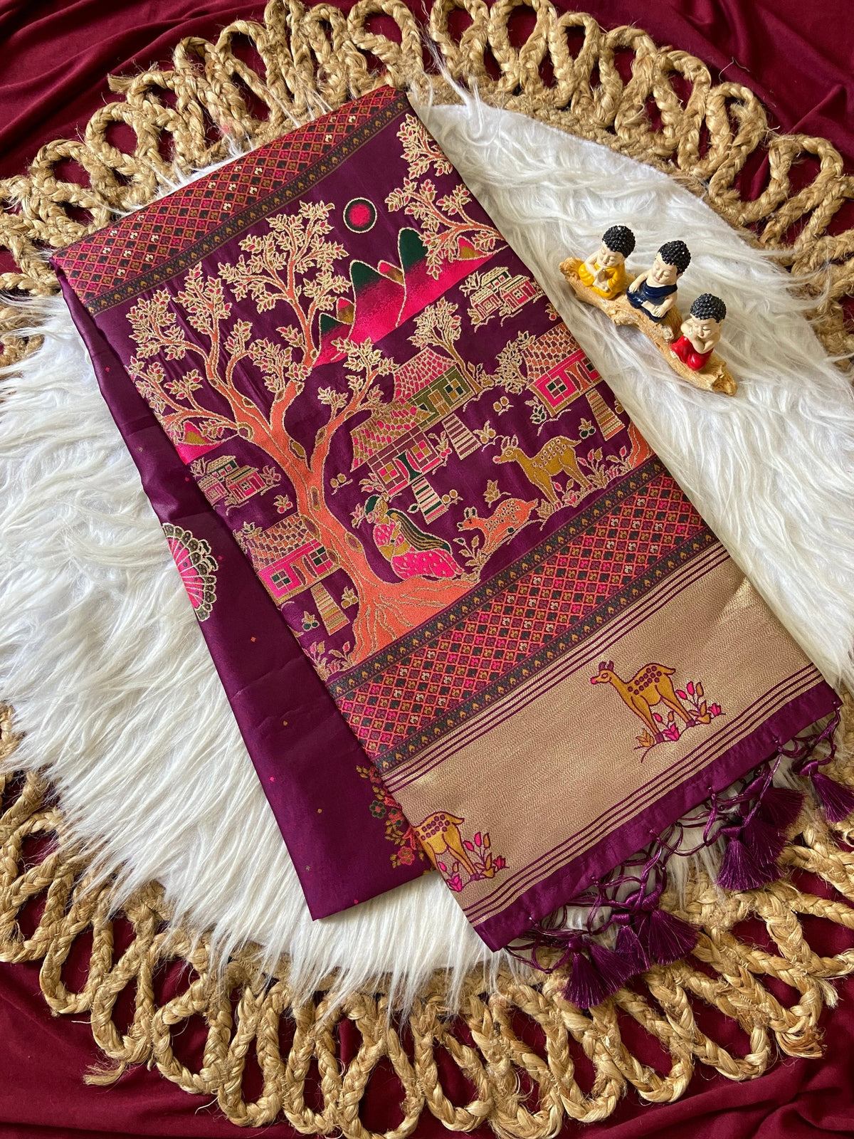 Magenta Pashmina Silk Zari Woven Saree