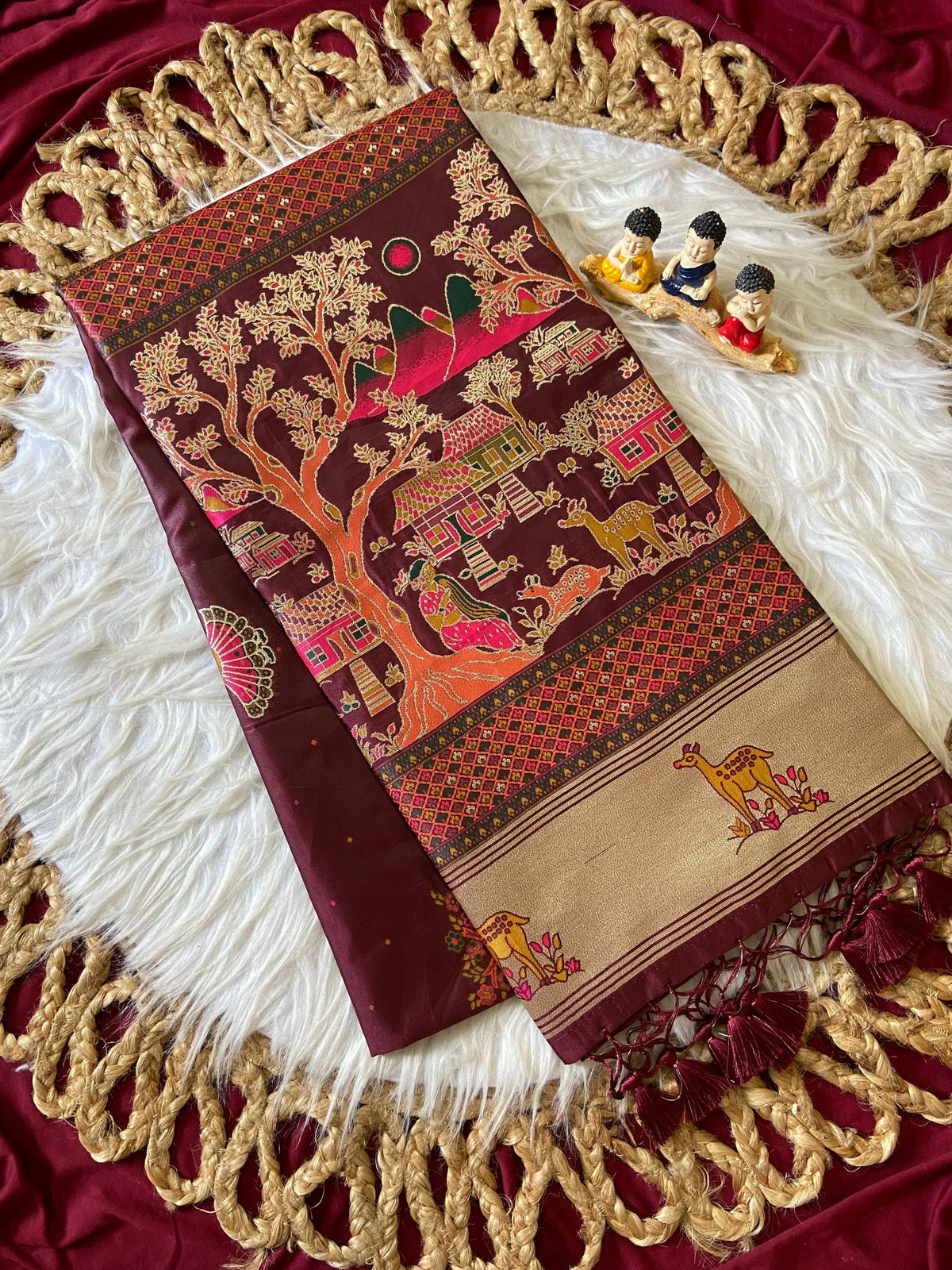 Wine Pashmina Silk Zari Woven Saree