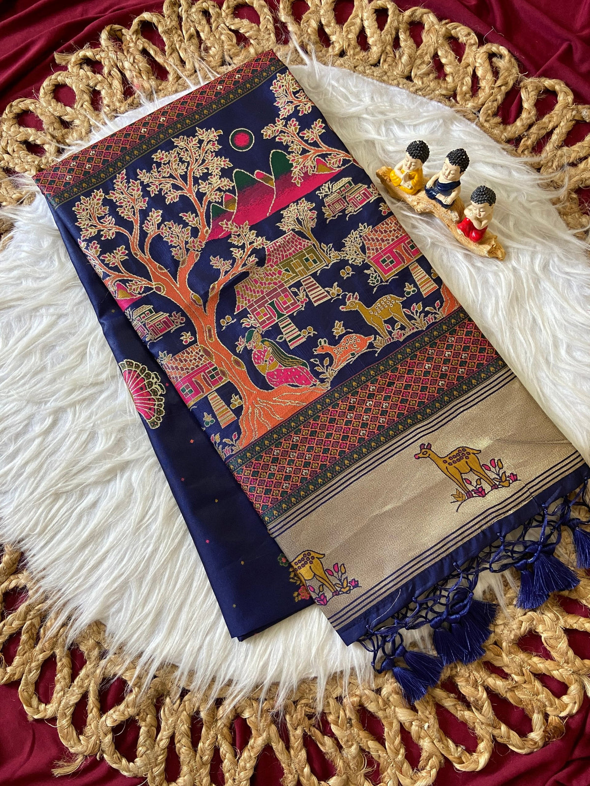 Navy Blue Pashmina Silk Zari Woven Saree