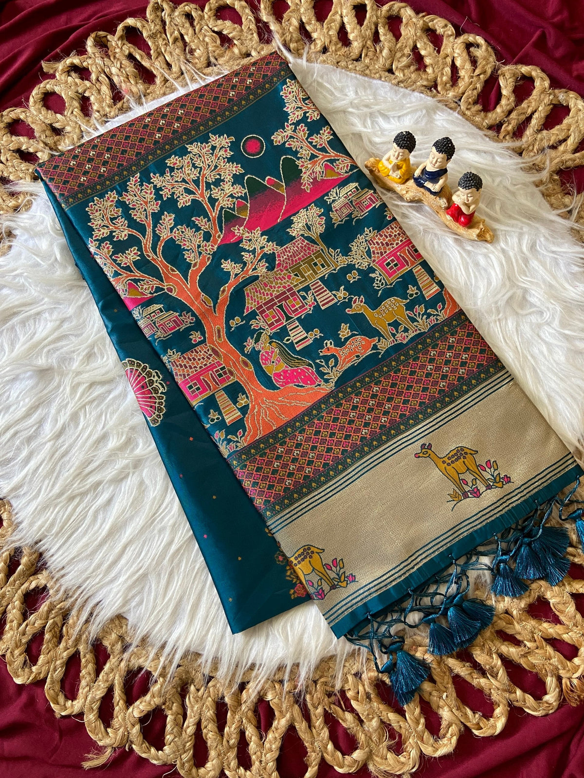 Teal Blue Pashmina Silk Zari Woven Saree