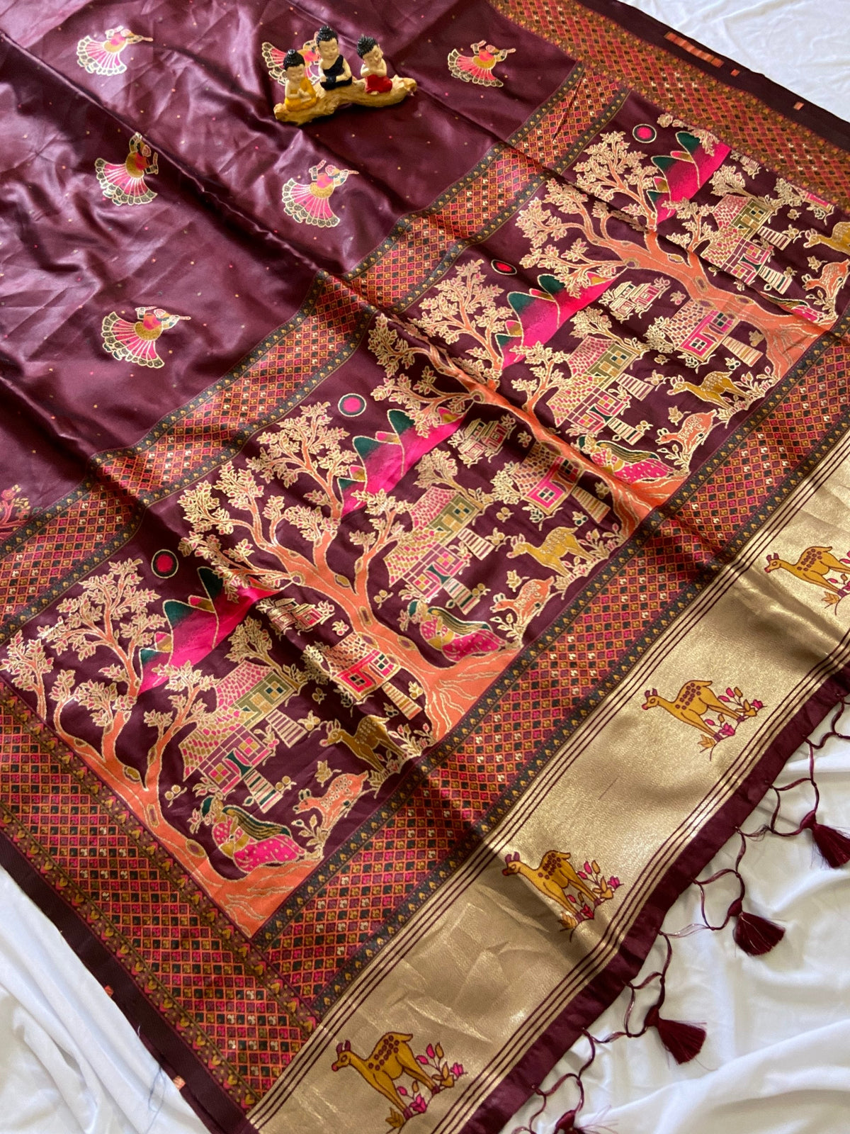 Wine Pashmina Silk Zari Woven Saree