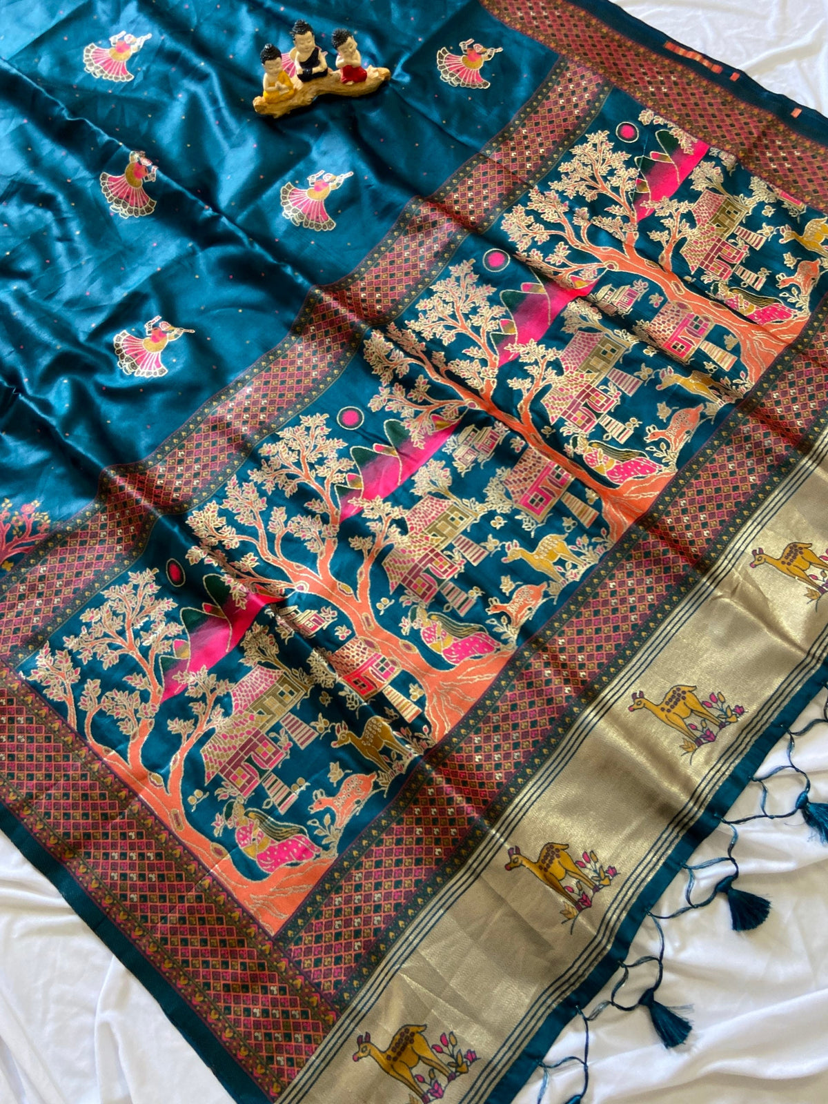 Teal Blue Pashmina Silk Zari Woven Saree
