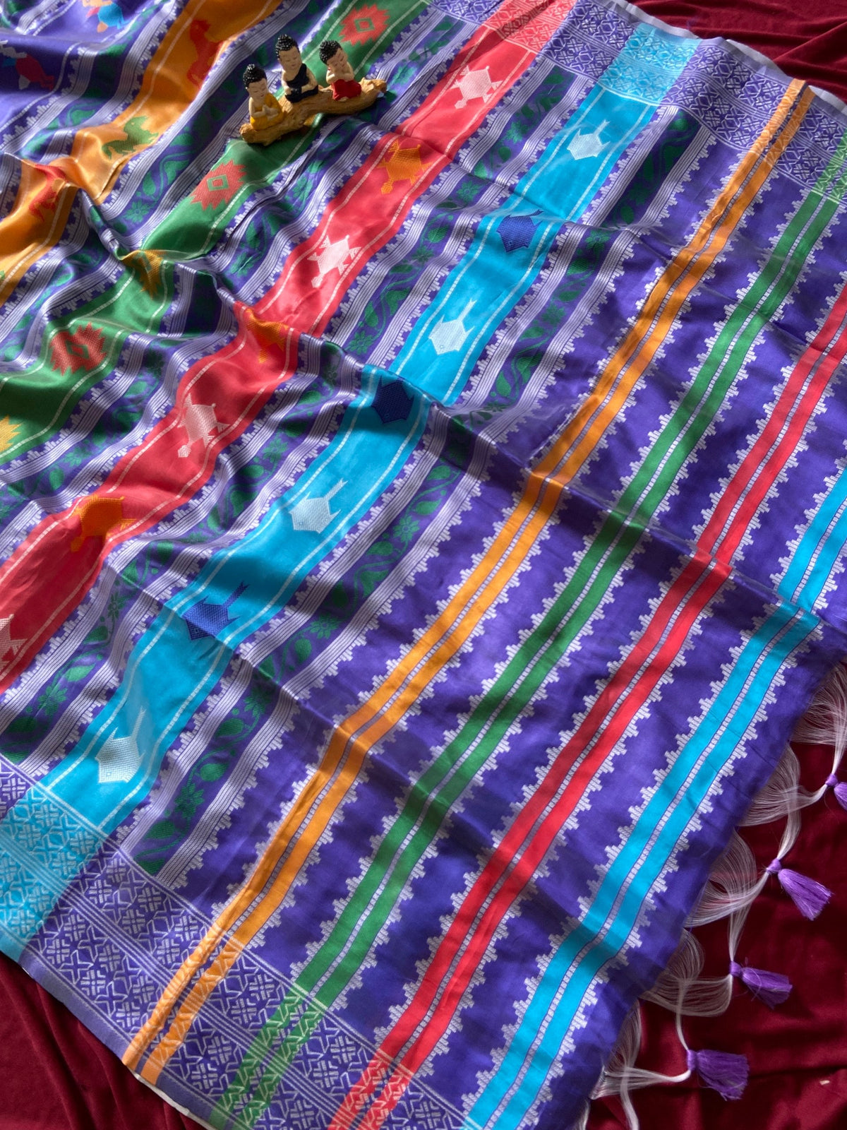 Blue and Multicolour Soft Silk Berhampuri Double Pallu Saree