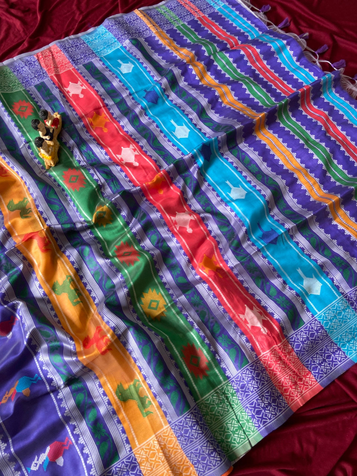 Blue and Multicolour Soft Silk Berhampuri Double Pallu Saree