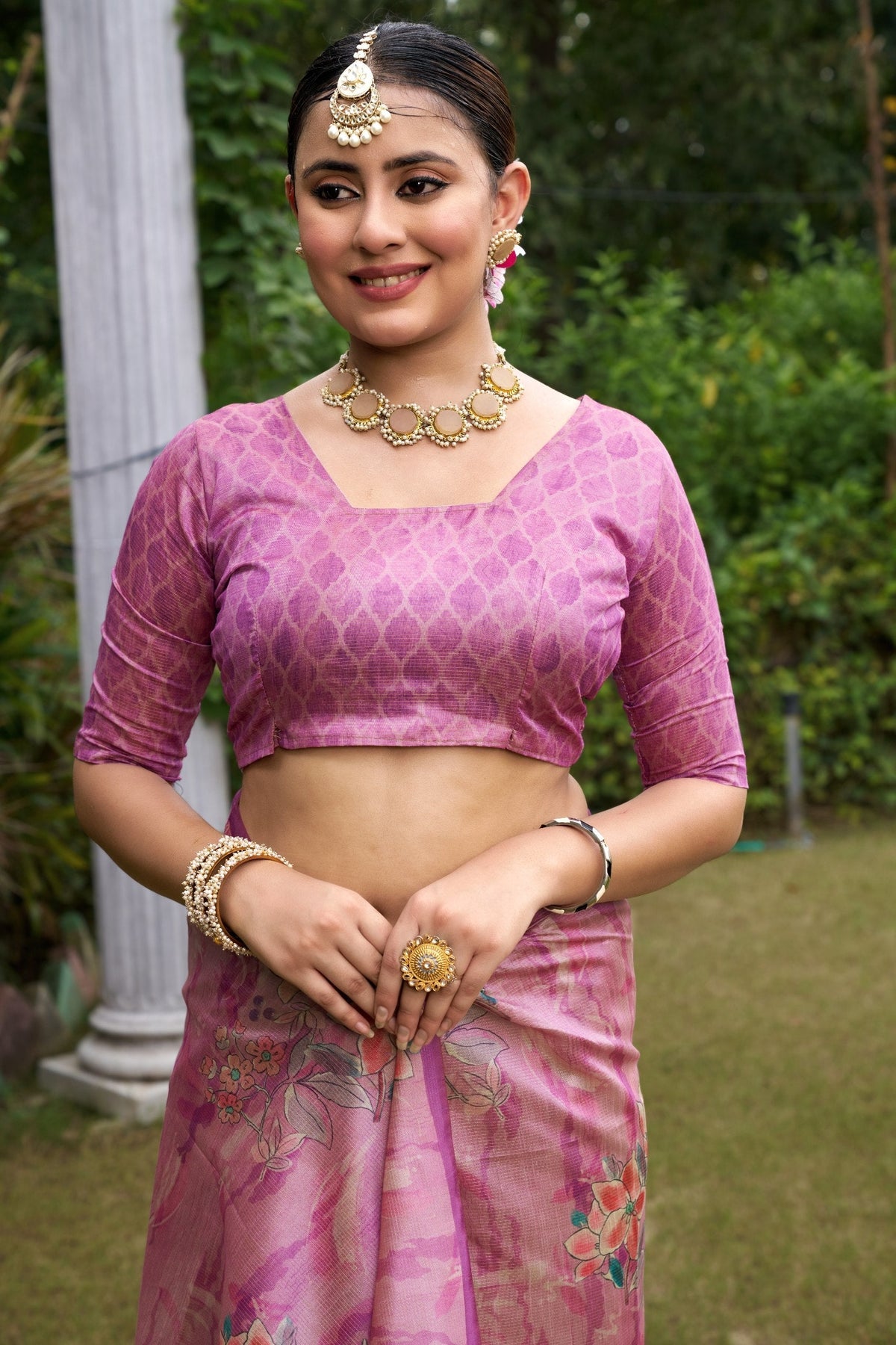 Rose Pink Tussar Silk Zari Line Saree