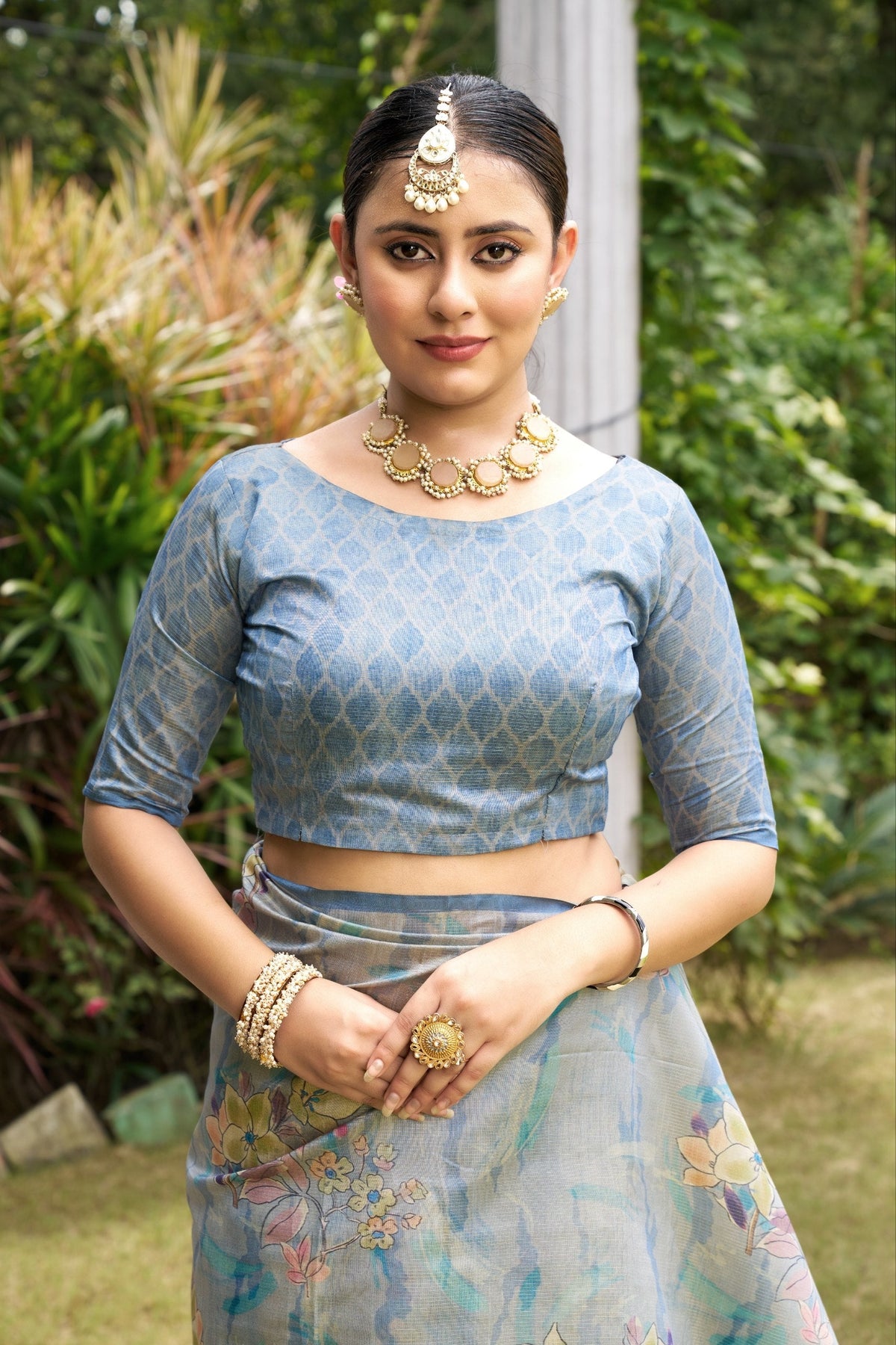 Powder Blue Tussar Silk Zari Line Saree