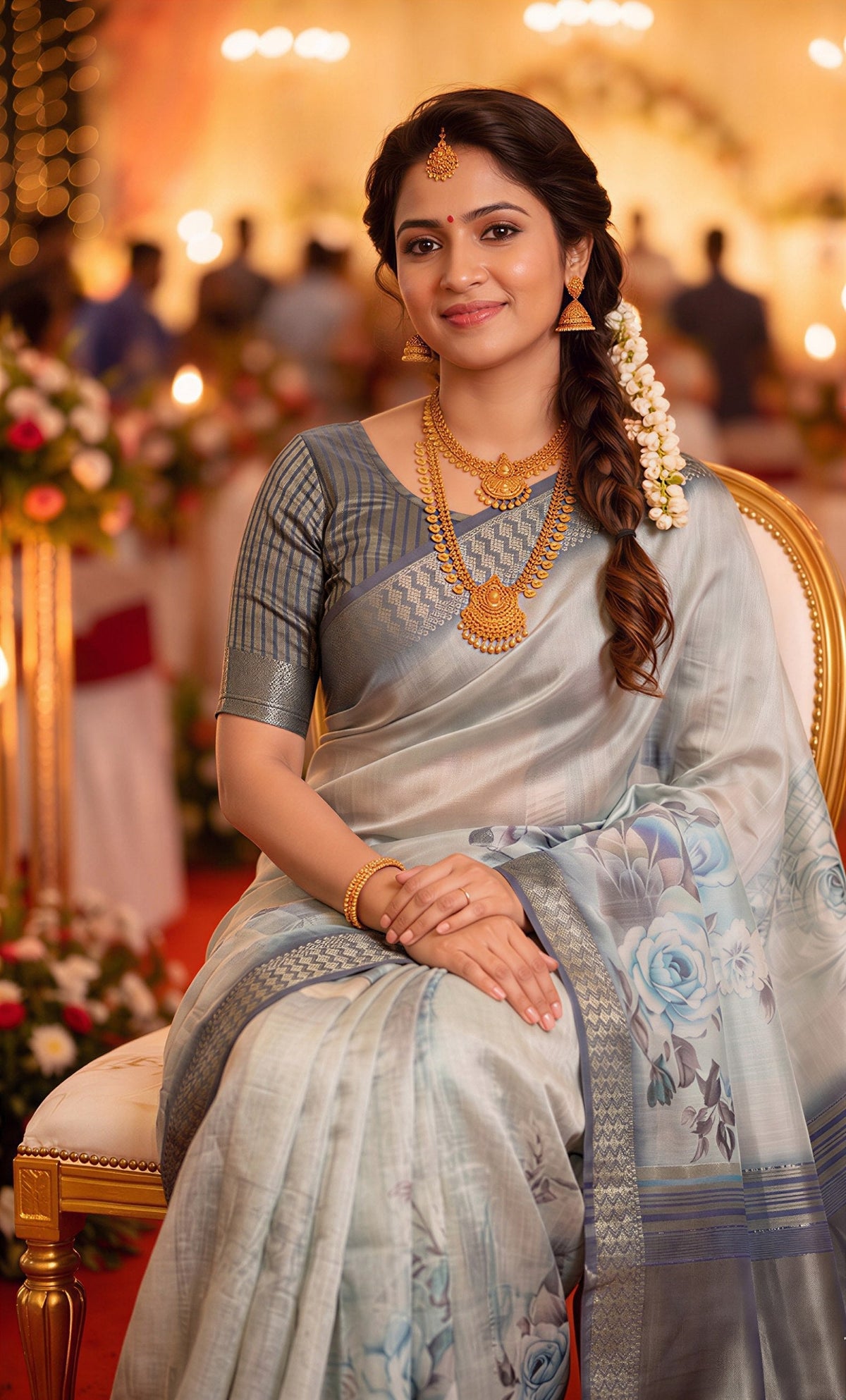 Grey Tissue Silk Sequin Pallu Saree