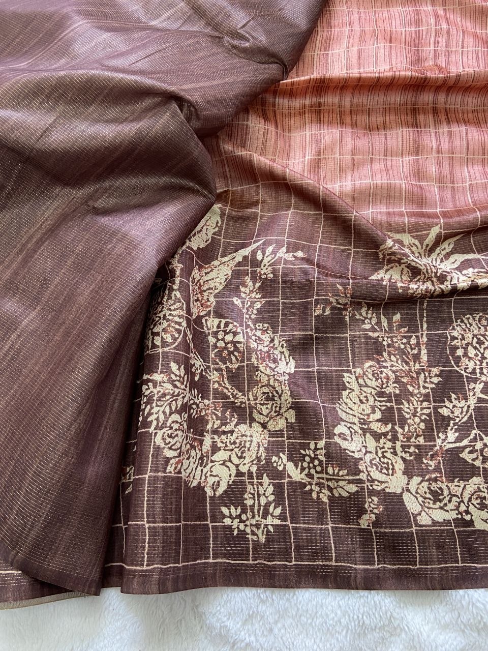 Brown Tussar Silk Digital Print Saree