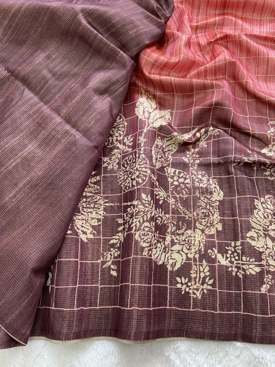 Brown Tussar Silk Digital Print Saree