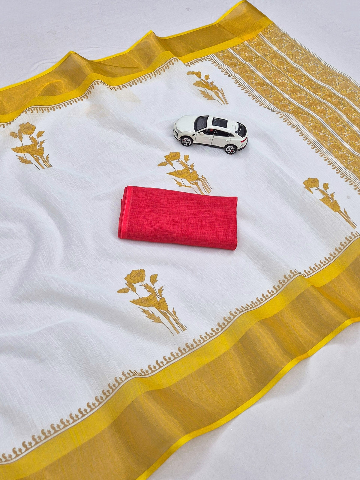 Off-White and Gold Kerala Linen Saree
