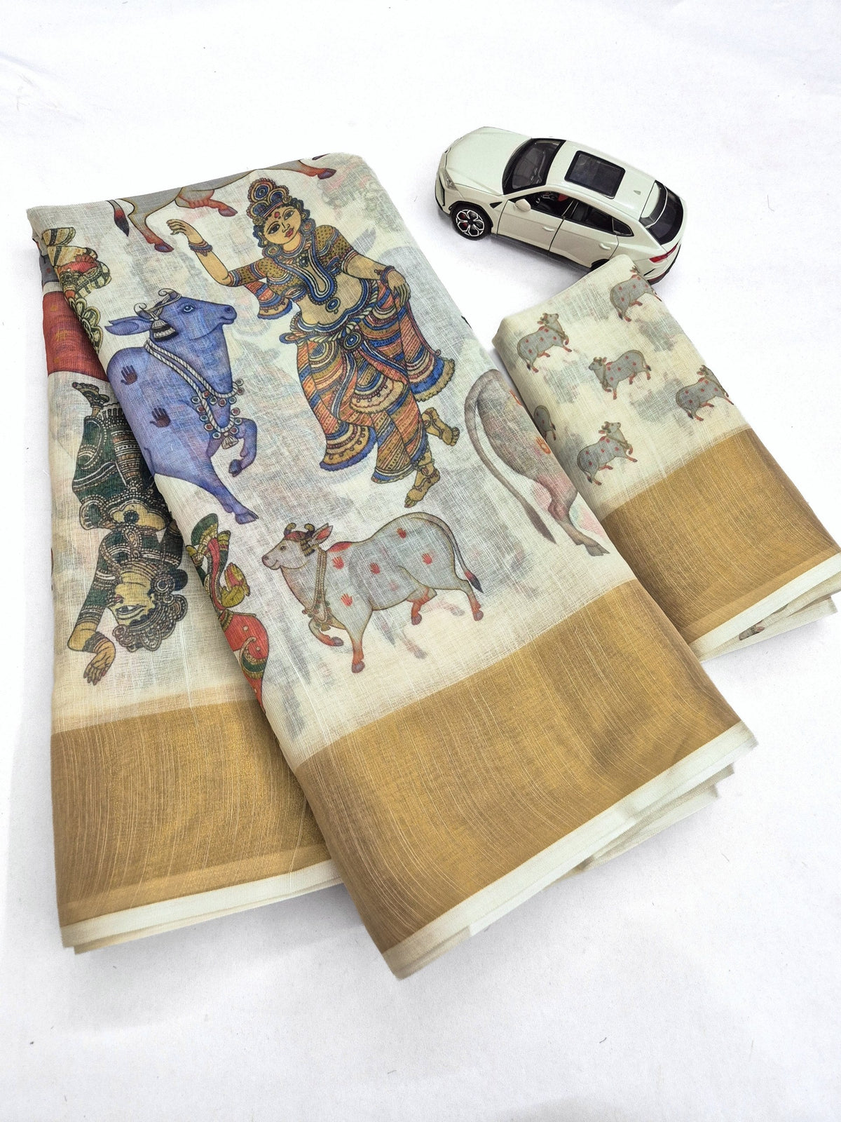 Off-White Kerala Linen Pichwai Print Saree