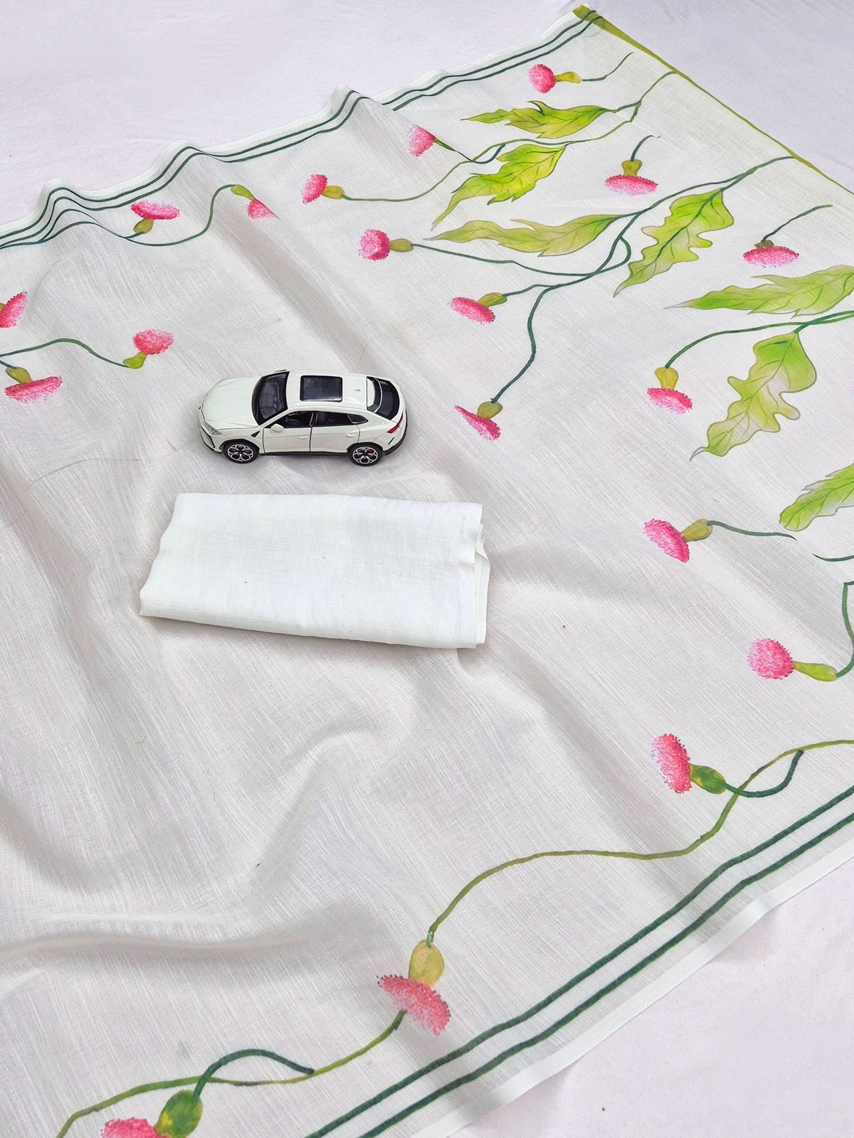 Off-White Kerala Linen Lotus Print Saree