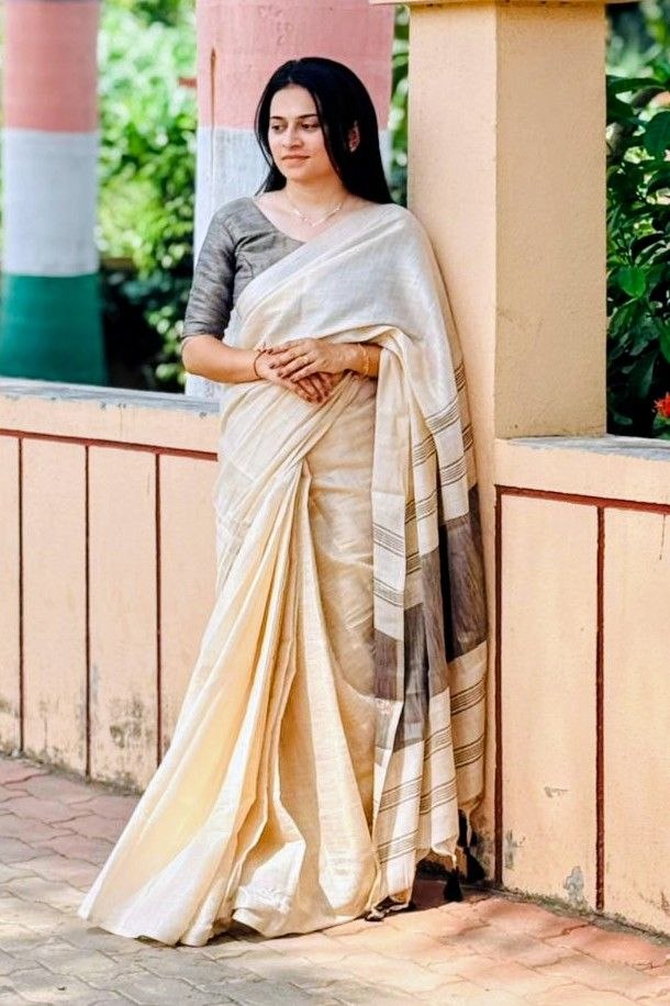 Black Mysore Silk Linen Jacquard Border Saree