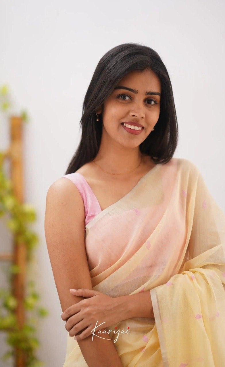 Pastel Yellow Soft Cotton Saree With Contrast Pastel Pink Border