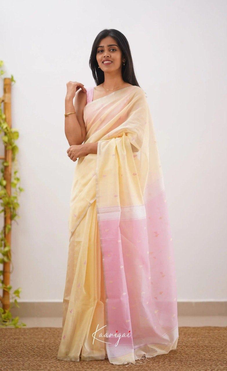 Pastel Yellow Soft Cotton Saree With Contrast Pastel Pink Border