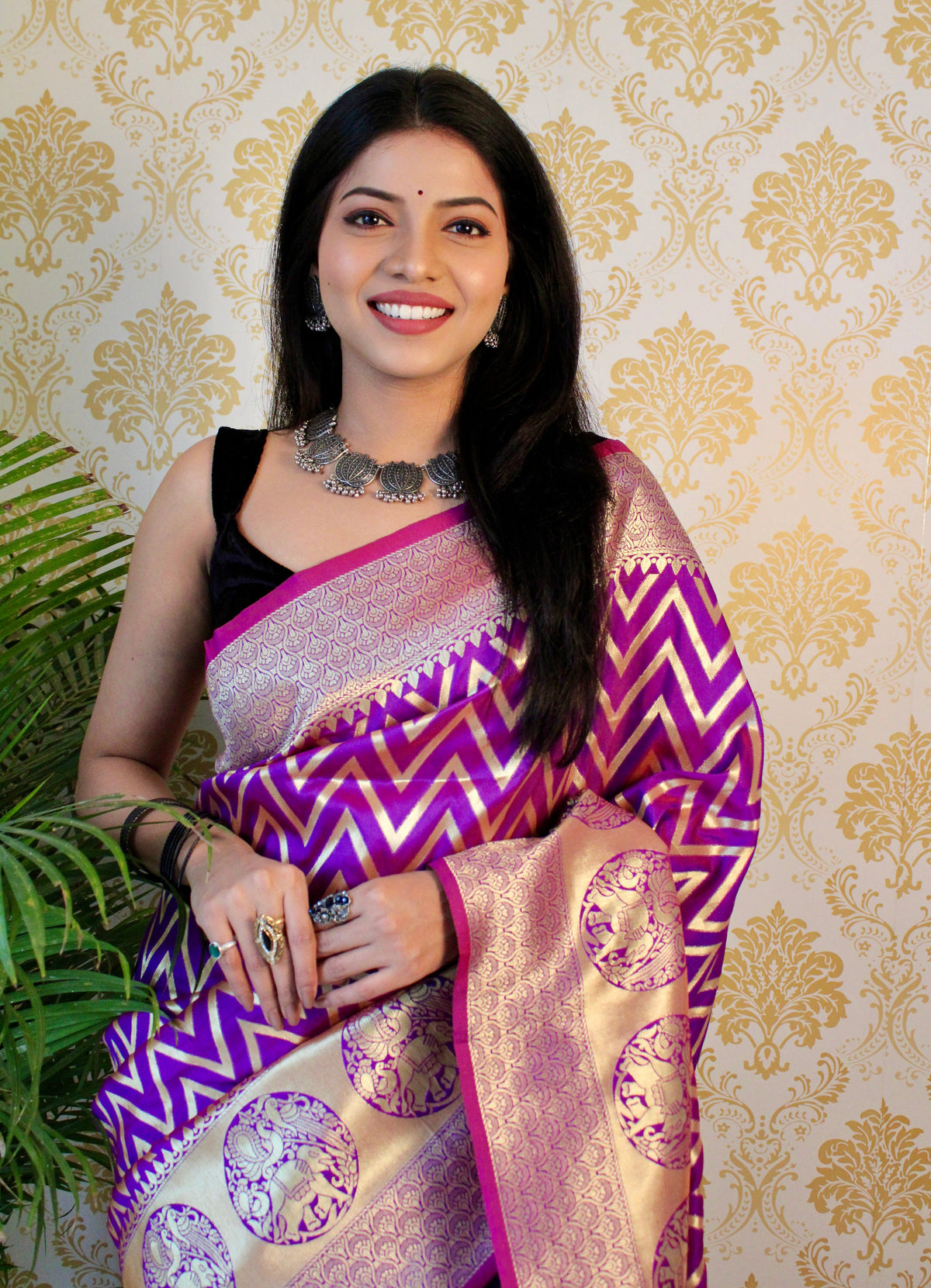 Purple Color Zari Golden Weaving Rich Saree