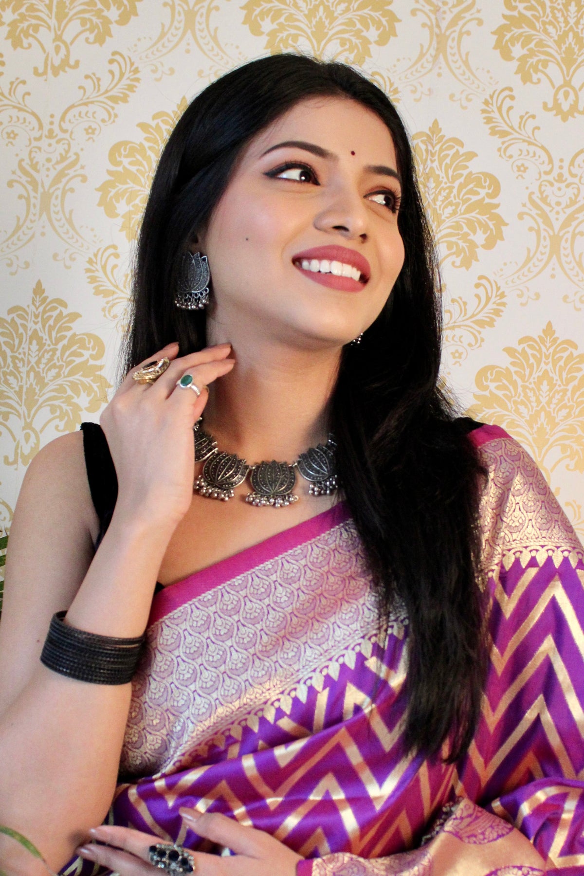 Purple Color Zari Golden Weaving Rich Saree