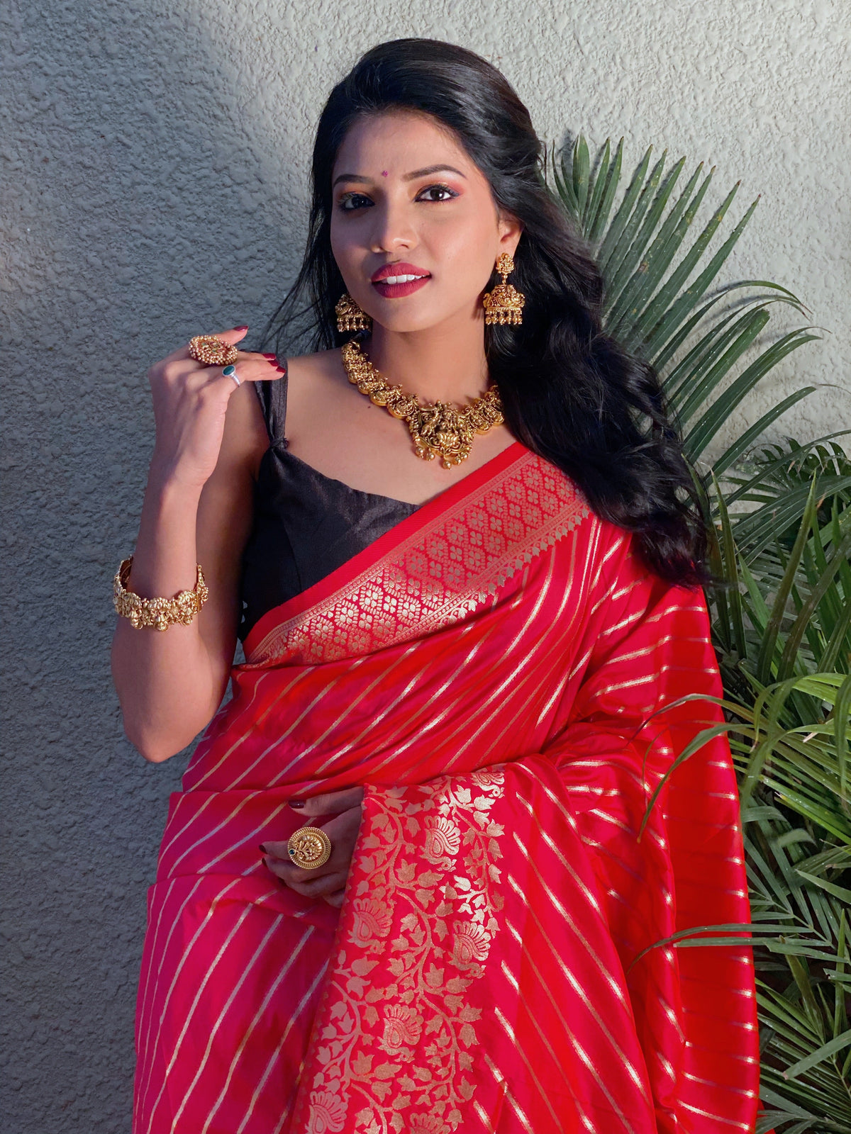 Pink Color Zari Golden Weaving Rich Saree