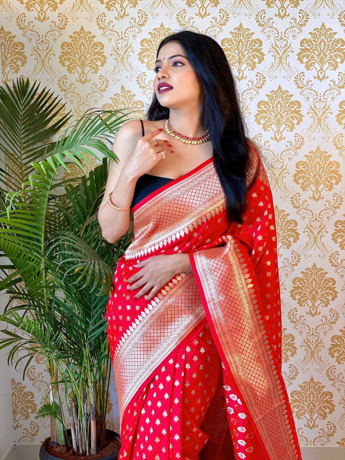 Red Color Zari Golden Weaving Rich Saree