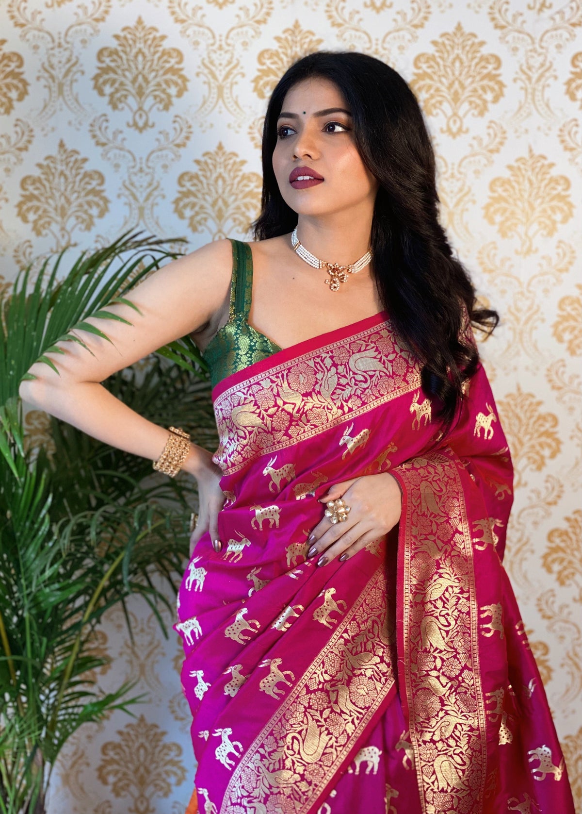Pink Pure Zari Golden Weaving Rich Saree