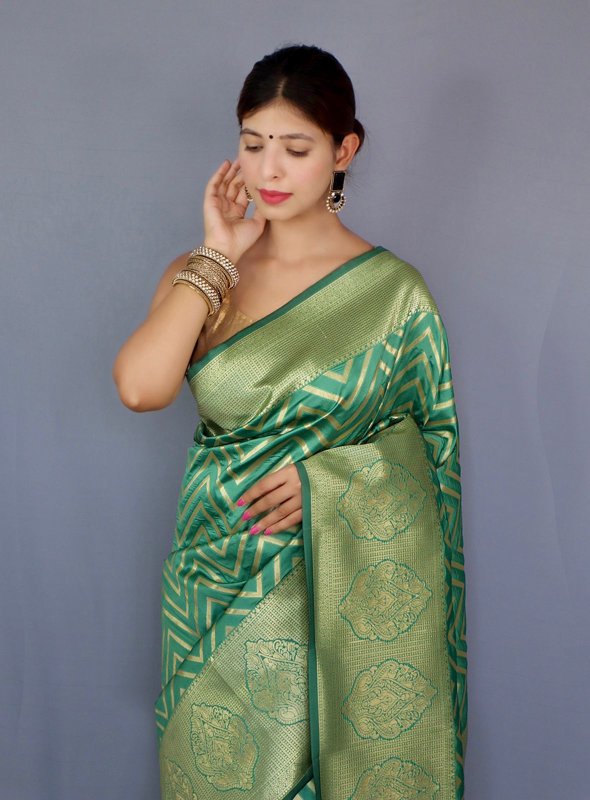 Pastel Green Color Zari Golden Weaving Rich Saree