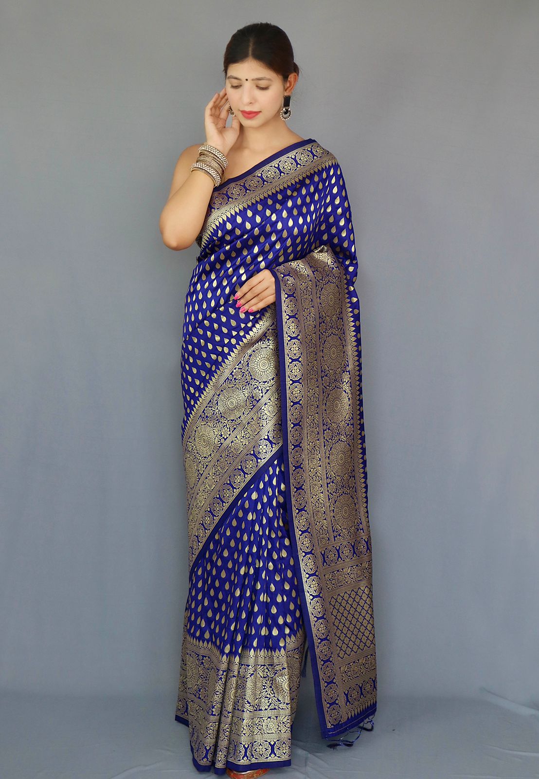 Royal Blue Color Zari Golden Weaving Rich Saree
