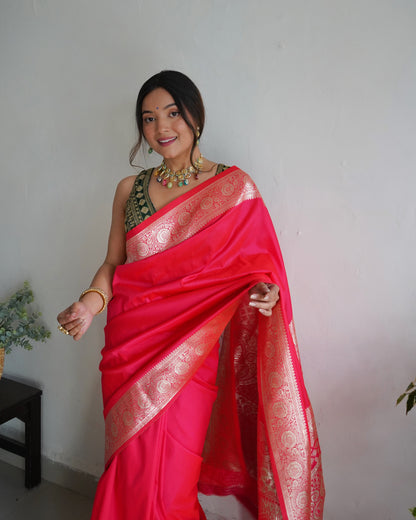 Pink Color Zari Golden Weaving Rich Saree