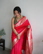 Pink Color Zari Golden Weaving Rich Saree