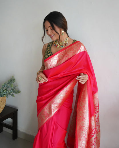 Pink Color Zari Golden Weaving Rich Saree