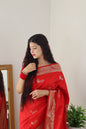 Red Color Zari Golden Weaving Rich Saree