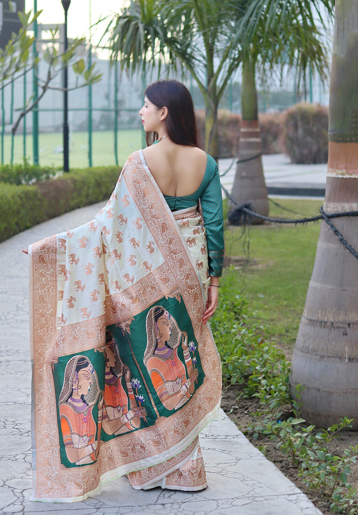 Cream Color Zari Golden Weaving Rich Saree