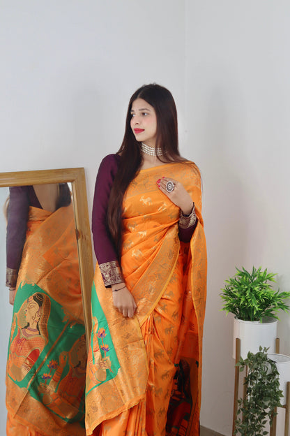 Mustar Yellow Color Zari Golden Weaving Rich Saree