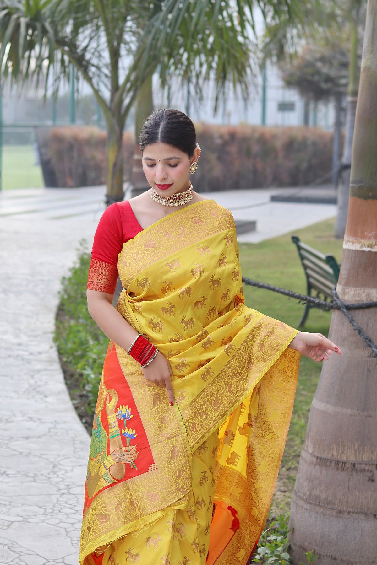 Yellow Color Zari Golden Weaving Rich Saree