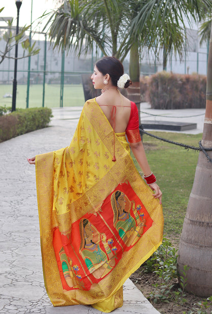 Yellow Color Zari Golden Weaving Rich Saree