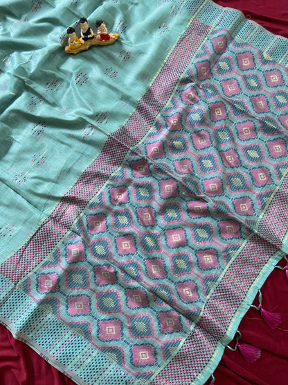 Sky Blue Muga Cotton Woven Motif Saree