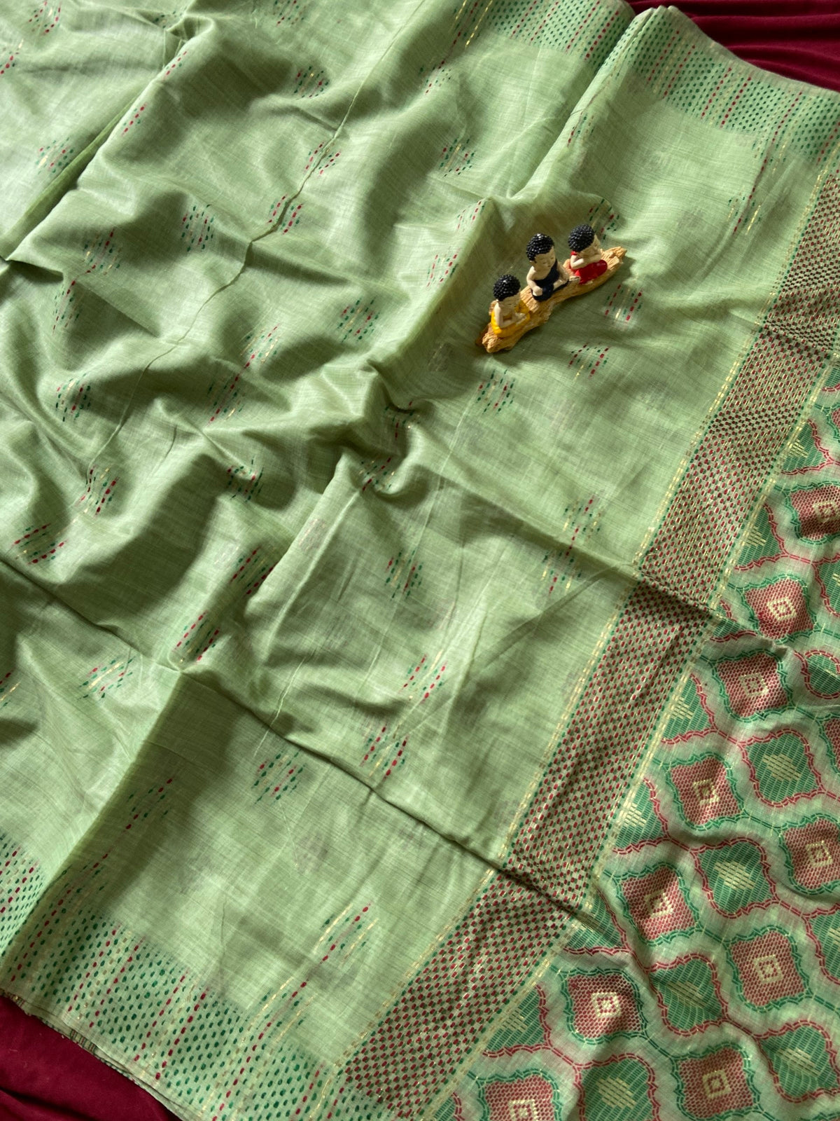 Pista Green Muga Cotton Woven Motif Saree
