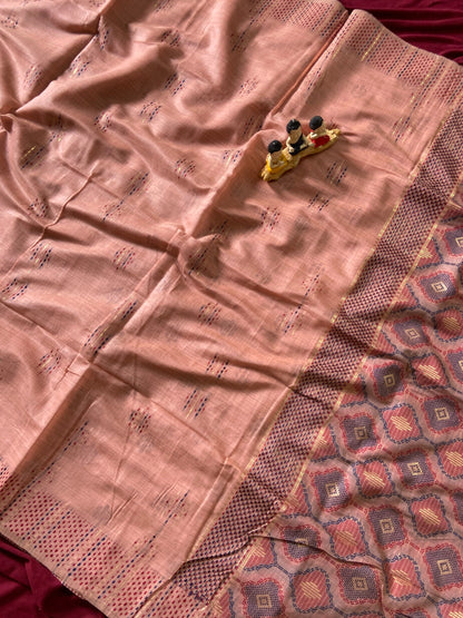 Peach Muga Cotton Woven Motif Saree