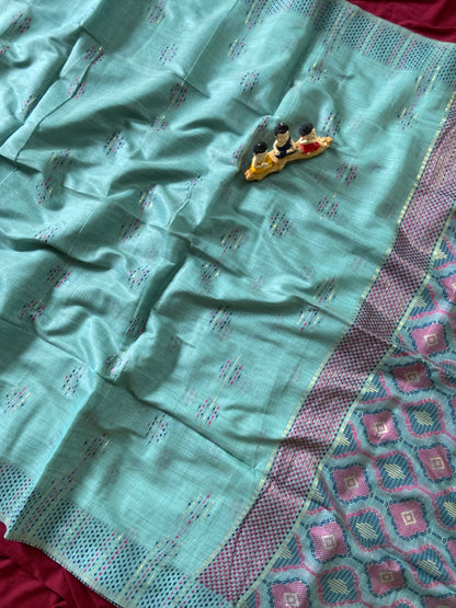 Sky Blue Muga Cotton Woven Motif Saree