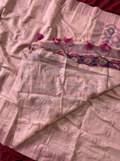 Baby Pink Muga Cotton Woven Motif Saree