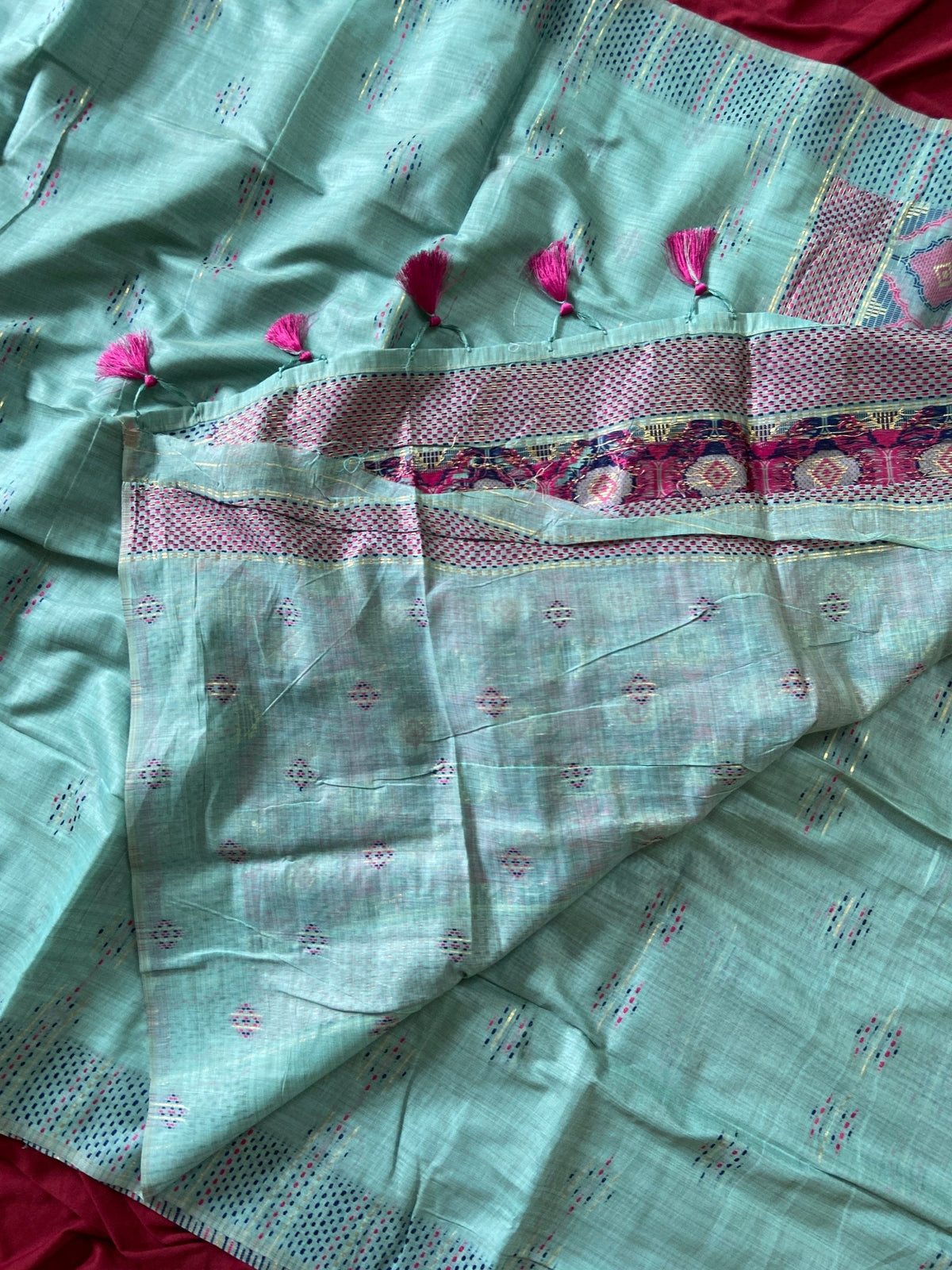 Sky Blue Muga Cotton Woven Motif Saree